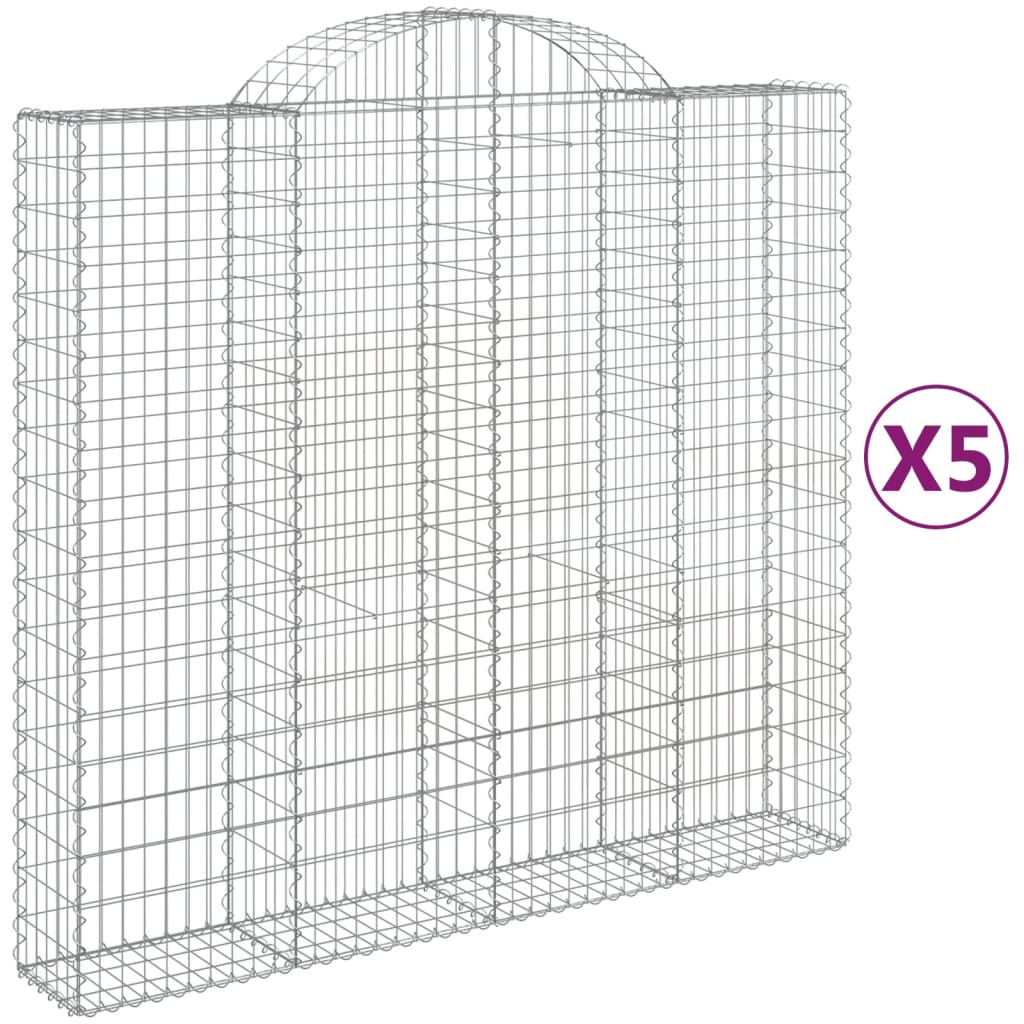 vidaXL Gabionkurver buede 5 stk 200x50x180/200 cm galvanisert jern