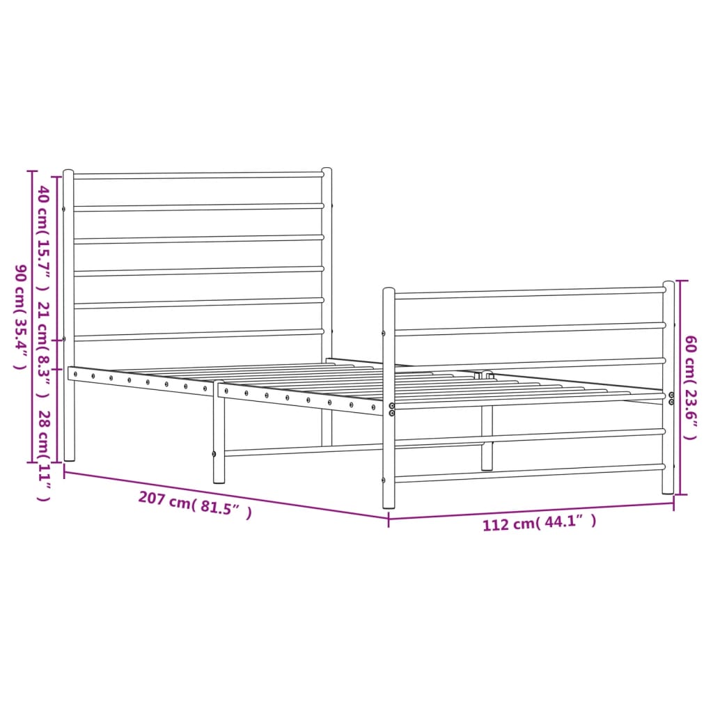 vidaXL Sengeramme i metall med hode- og fotgavl svart 107x203 cm