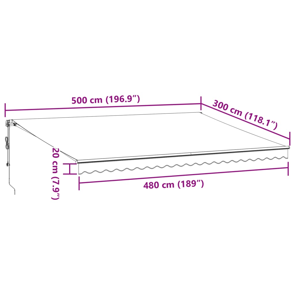 vidaXL Automatisk uttrekkbar markise med LED brun 500x300 cm