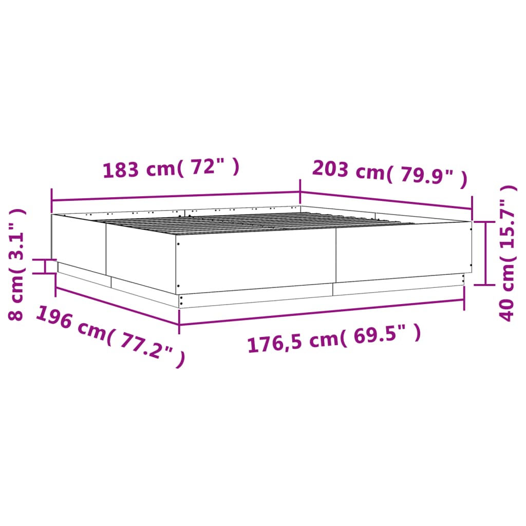 vidaXL Sengeramme sonoma eik 180x200 cm konstruert tre