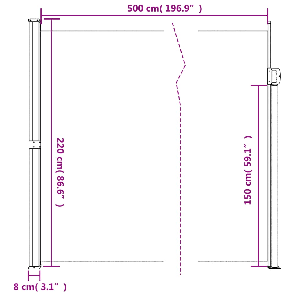 vidaXL Uttrekkbar sidemarkise beige 220x500 cm