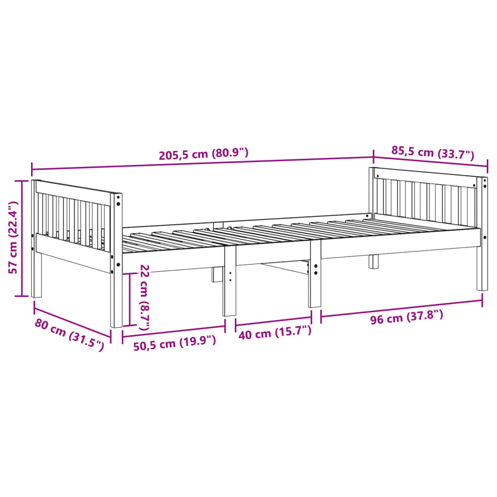 vidaXL Barneseng uten madrass voksbrun 80x200 cm heltre furu