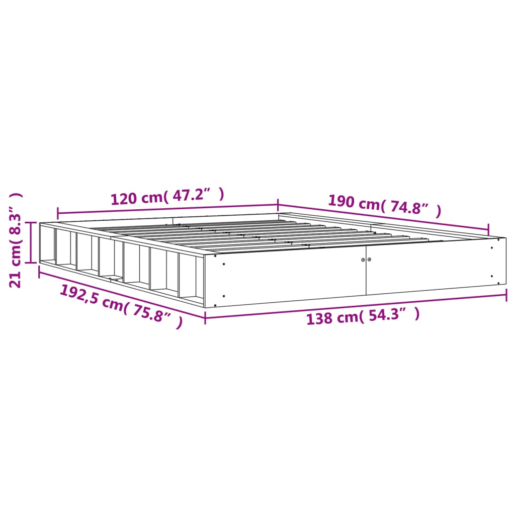 vidaXL Sengeramme uten madrass voksbrun 120x190 cm heltre furu