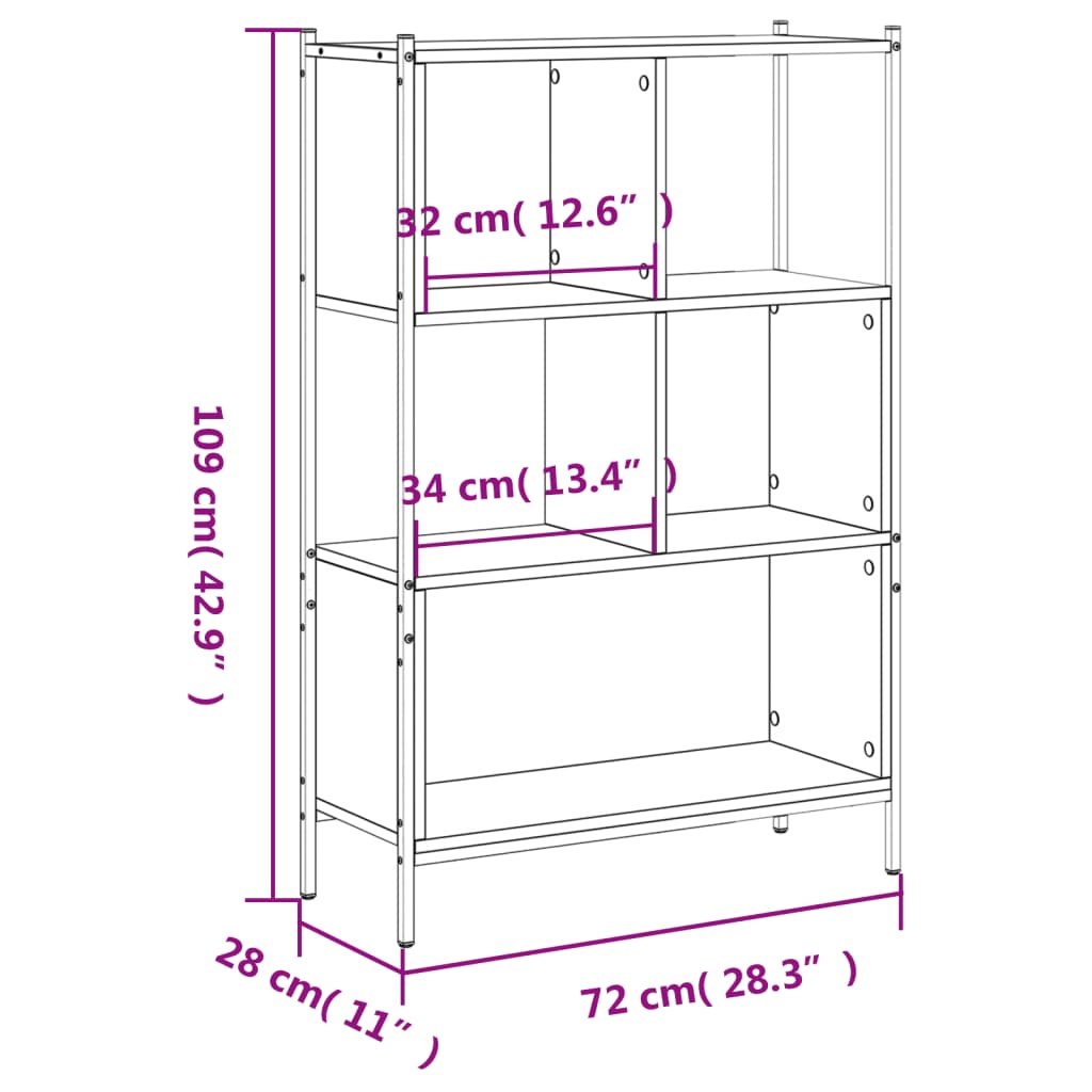 vidaXL Bokhylle røkt eik 72x28x109 cm konstruert tre