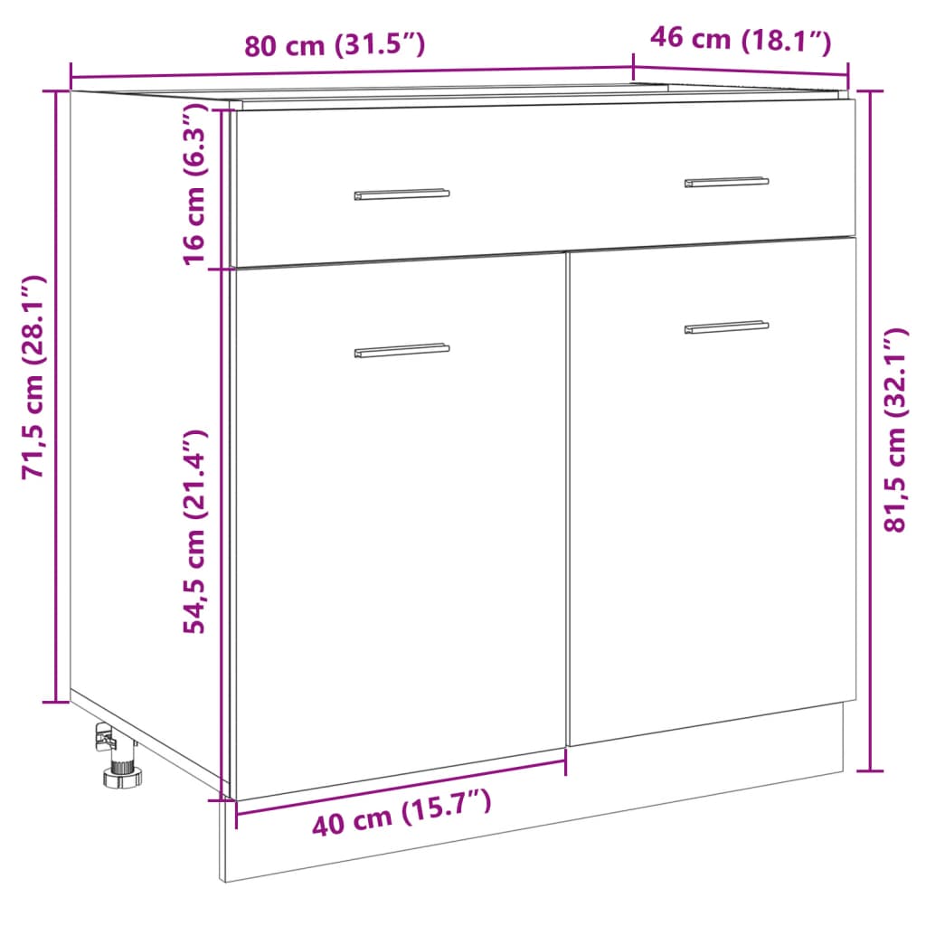 vidaXL Bunnskap med skuff sonoma eik 80x46x81,5 cm sponplate