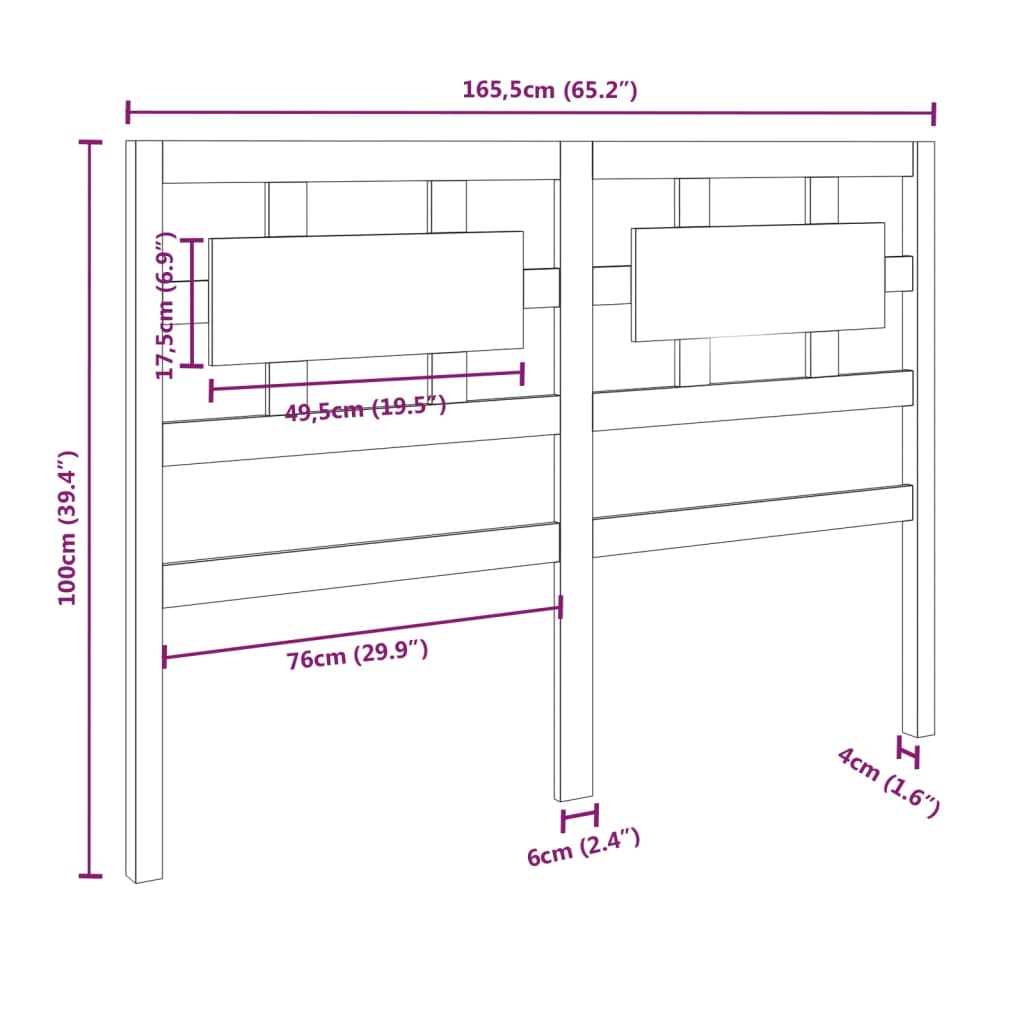 vidaXL Sengegavl hvit 165,5x4x100 cm heltre furu