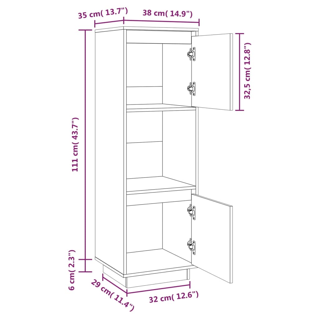 vidaXL Highboard honningbrun 38x35x117 cm heltre furu