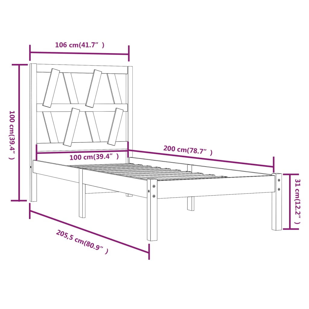 vidaXL Sengeramme hvit heltre furu 100x200 cm