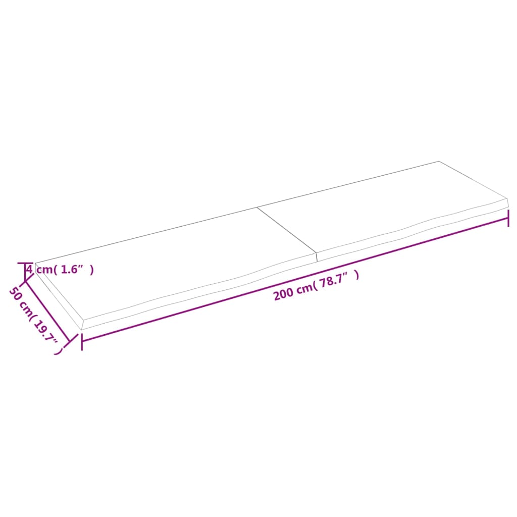 vidaXL Benkeplate til bad lysebrun 200x50x(2-4) cm behandlet heltre