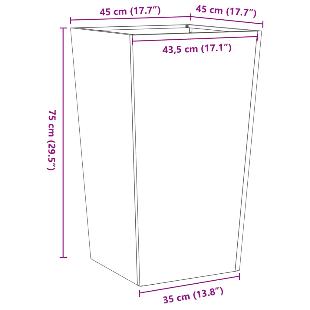 vidaXL Plantekasser 2 stk 45x45x75 cm galvanisert stål