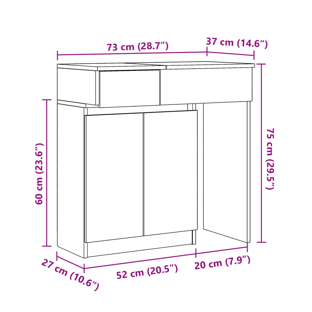 vidaXL Sminkebord med LED betonggrå 115x37x110,5 cm