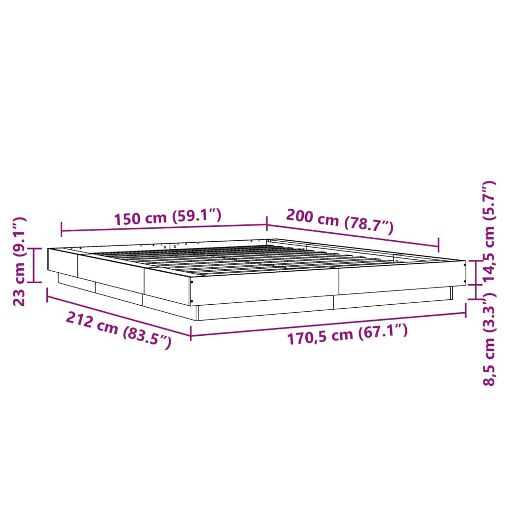 vidaXL Sengeramme røkt eik 150x200 cm konstruert tre