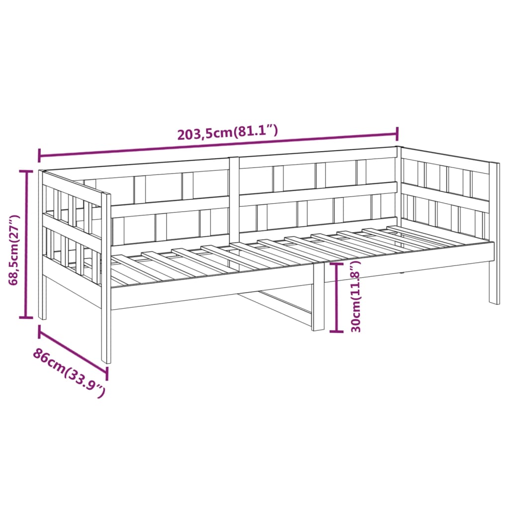 vidaXL Dagseng honningbrun heltre furu 80x200 cm