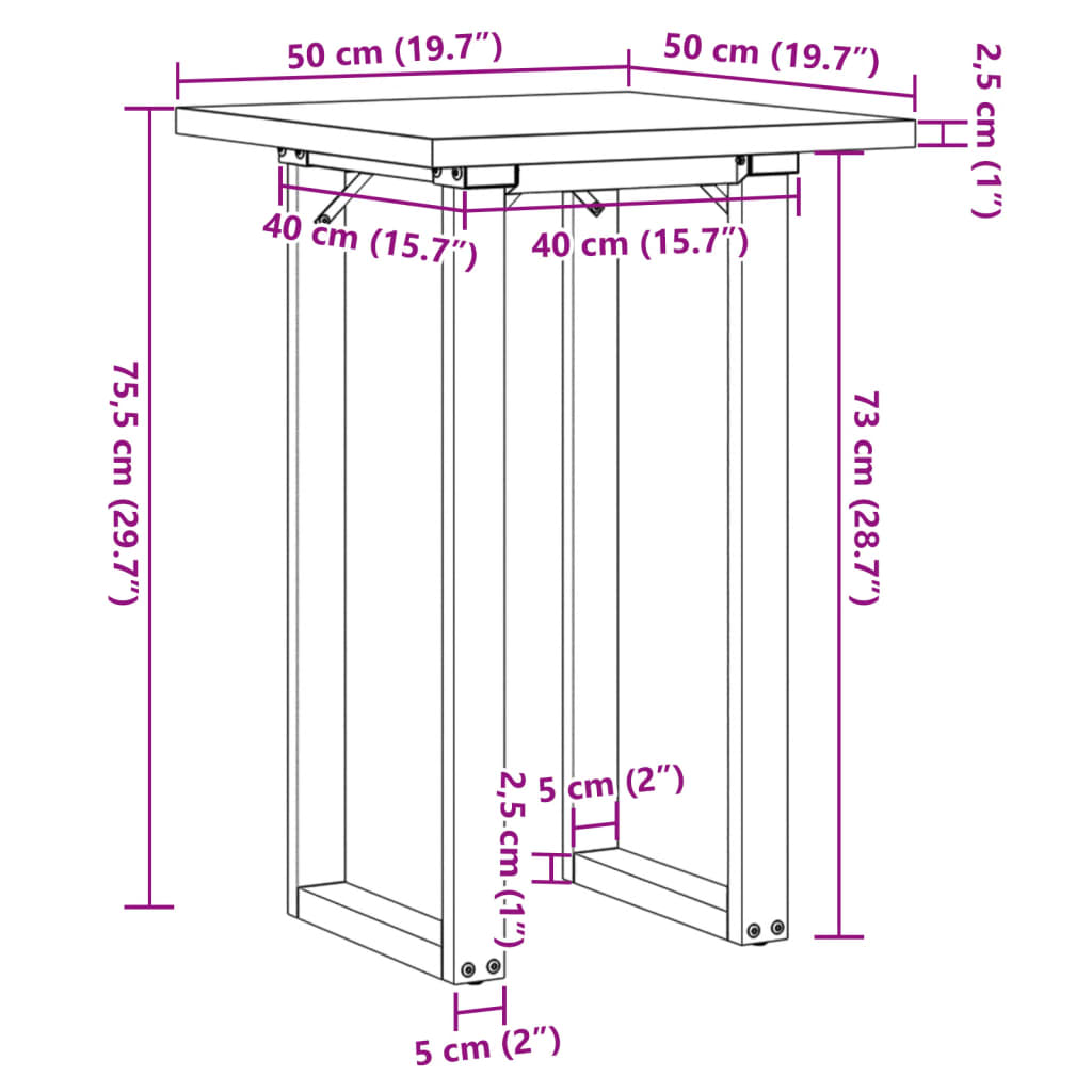 vidaXL Spisebord O-ramme 50x50x75,5 cm heltre furu og støpejern