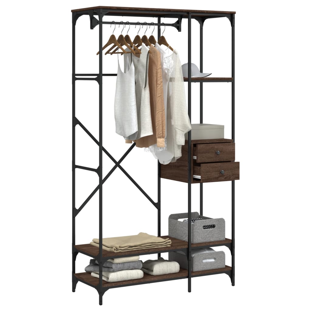 vidaXL Garderobe med skuffer brun eik 100x40x180 cm konstruert tre