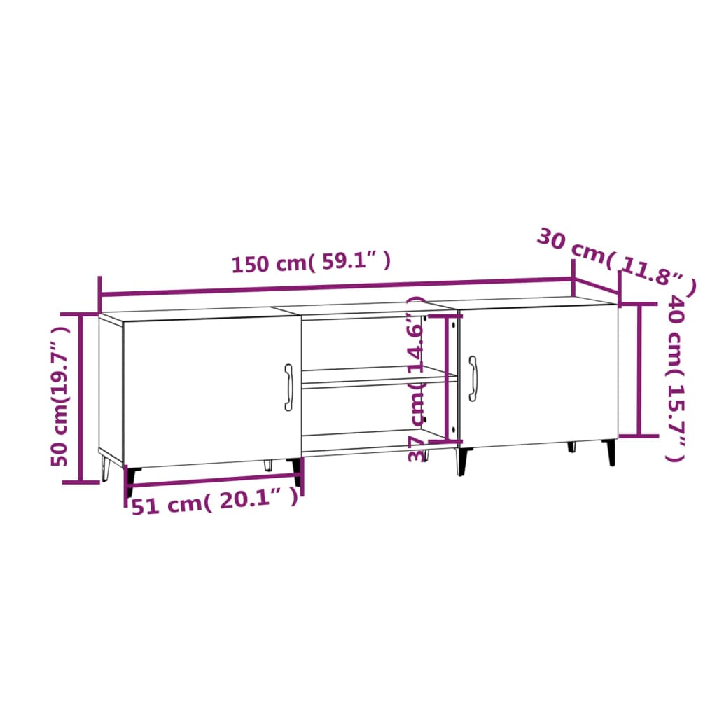 vidaXL TV-benk brun eik 150x30x50 cm konstruert tre