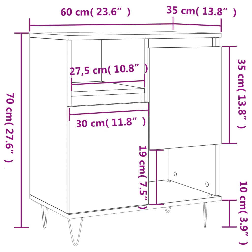 vidaXL Skjenk betonggrå 60x35x70 cm konstruert tre