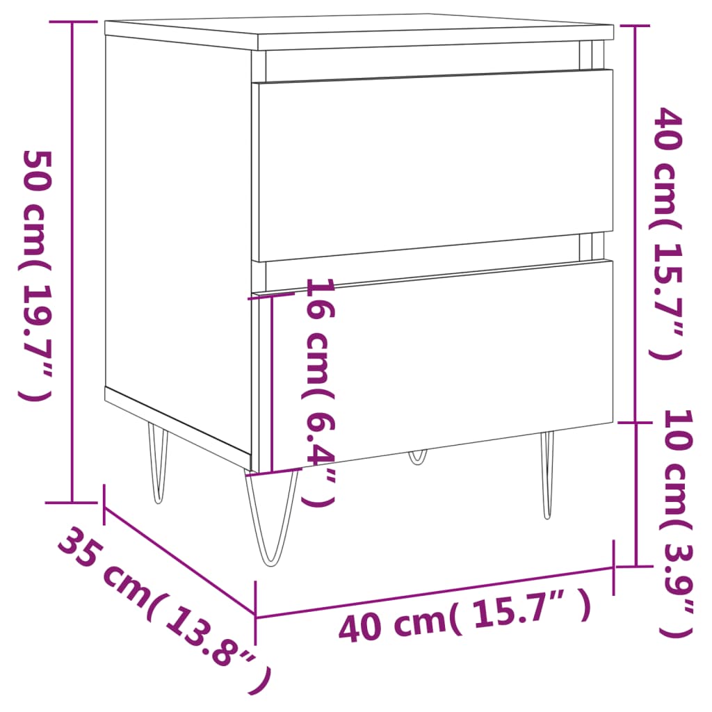 vidaXL Nattbord 2 stk sonoma eik 40x35x50 cm konstruert tre