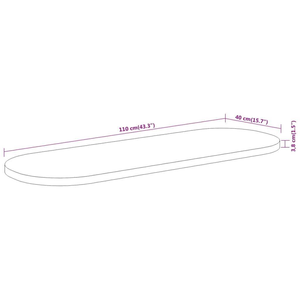 vidaXL Bordplate 110x40x3,8 cm oval heltre akasie