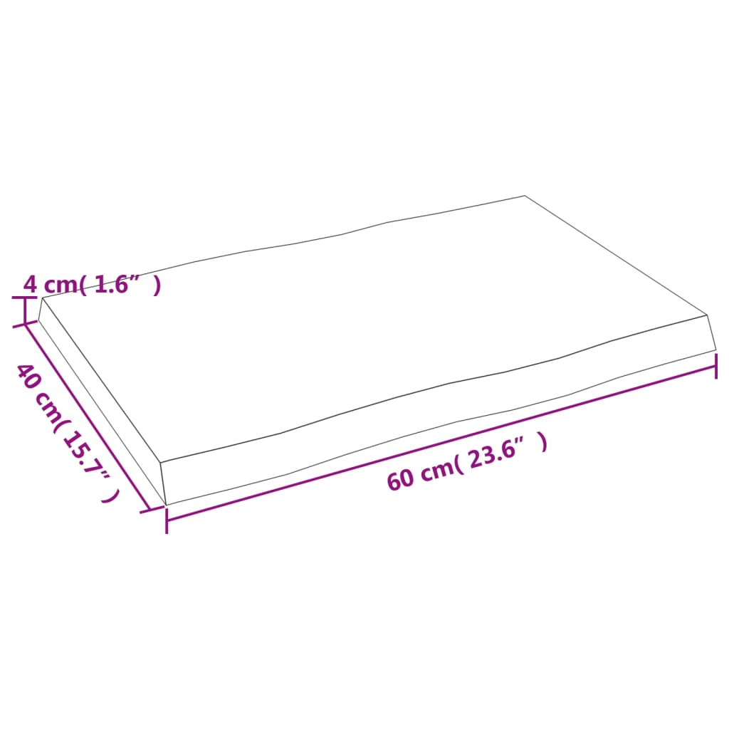 vidaXL Bordplate lysebrun 60x40x(2-4)cm behandlet heltre naturlig kant