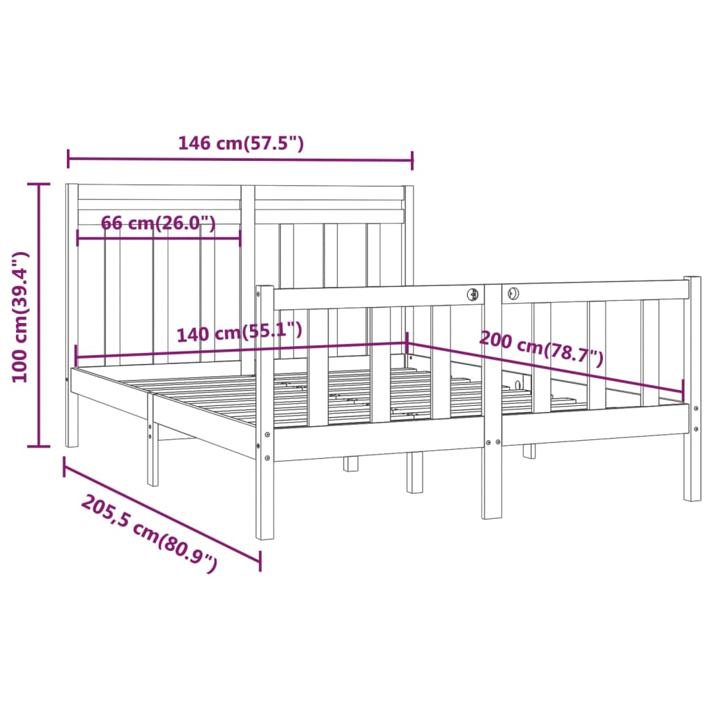 vidaXL Sengeramme heltre furu 140x200 cm