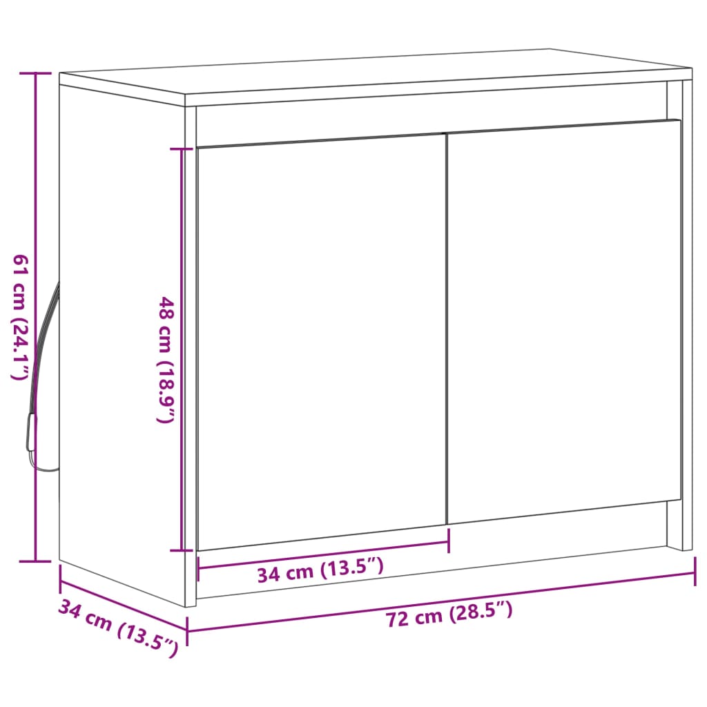 vidaXL Skjenk med LED sonoma eik 72x34x61 cm konstruert tre