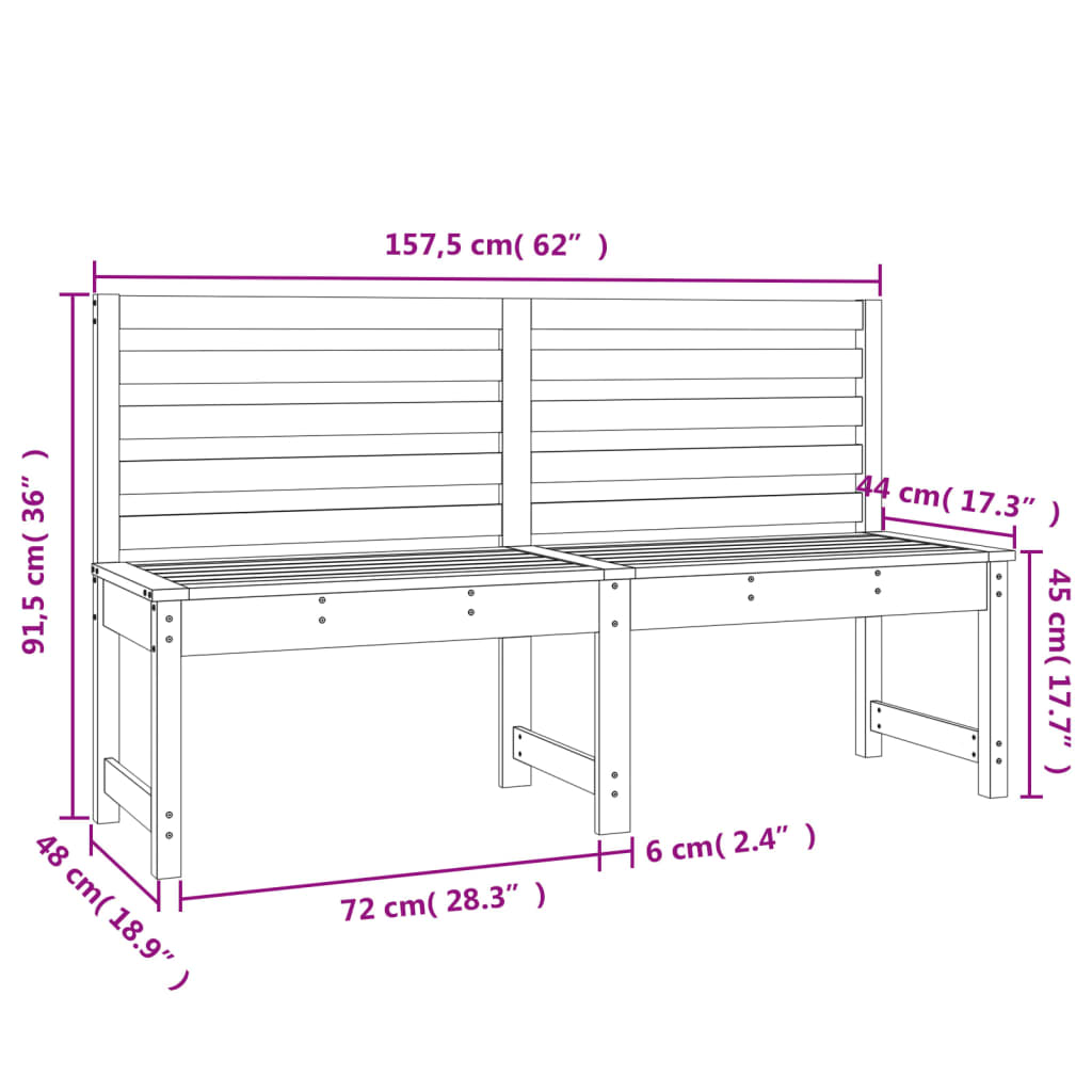 vidaXL Hagebenk honningbrun 157,5 cm heltre furu