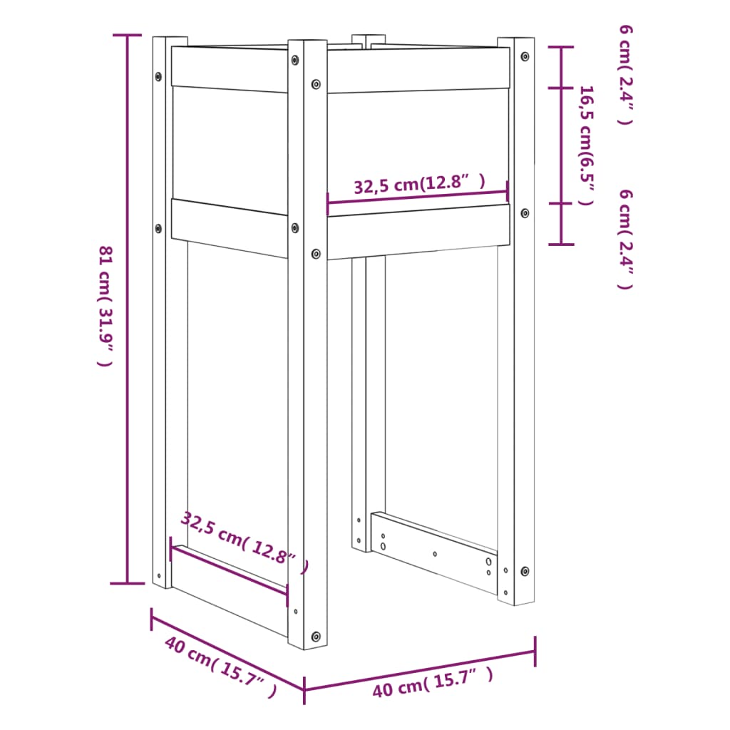 vidaXL Plantekasser 2 stk svart 40x40x81 cm heltre furu