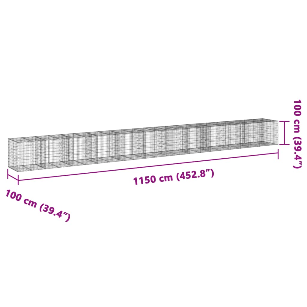 vidaXL Gabionkurv med deksel 1150x100x100 cm galvanisert jern