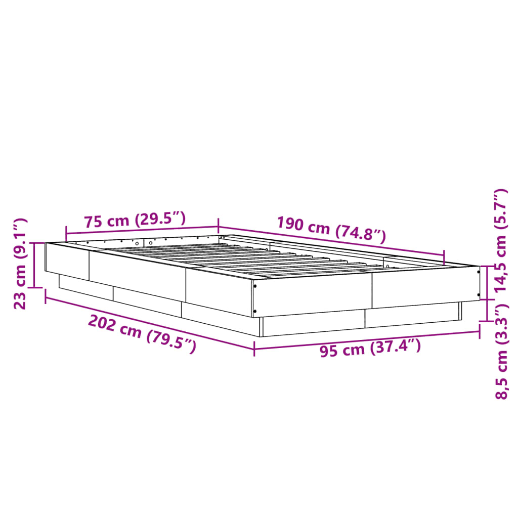 vidaXL Sengeramme svart 75x190 cm konstruert tre