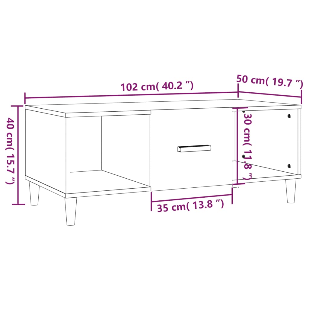 vidaXL Salongbord hvit 102x50x40 cm konstruert tre