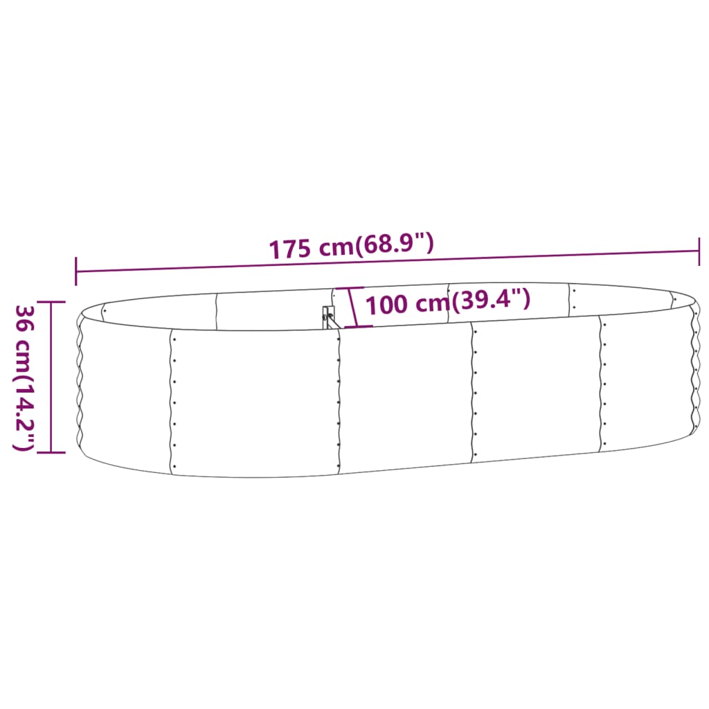 vidaXL Høybed pulverlakkert stål 175x100x36 cm grønn