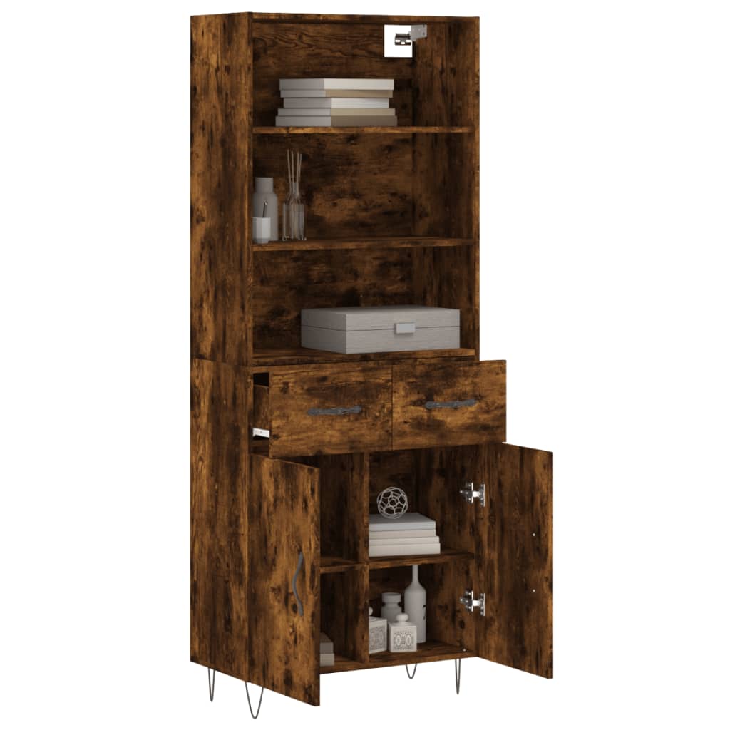 vidaXL Highboard røkt eik 69,5x34x180 cm konstruert tre