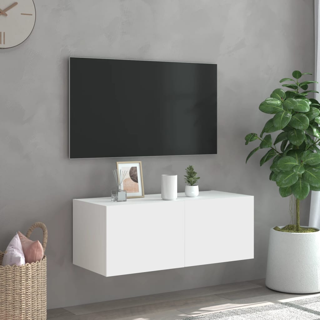 vidaXL Vegghengt TV-benk med LED hvit 80x35x31 cm