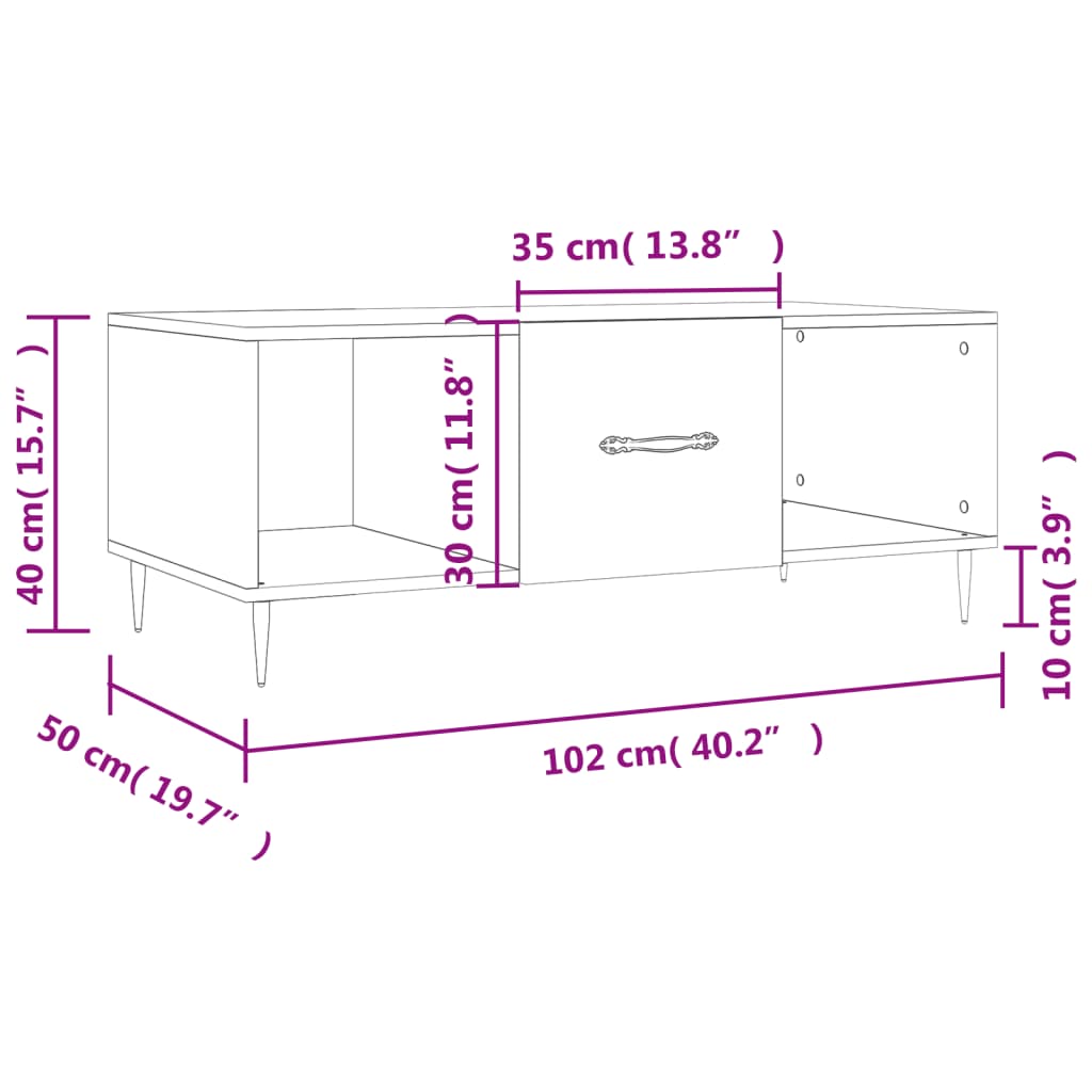 vidaXL Salongbord svart 102x50x40 cm konstruert tre