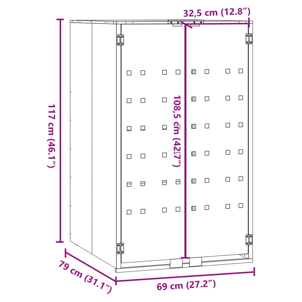 vidaXL Søppeldunkskur for enkelt dunk grå 69x79x117 cm stål