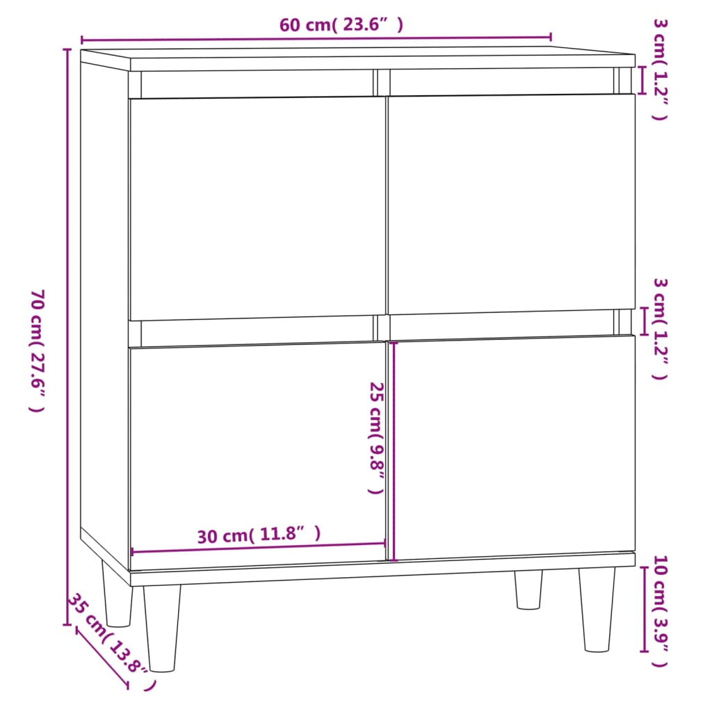 vidaXL Skjenk betonggrå 60x35x70 cm konstruert tre