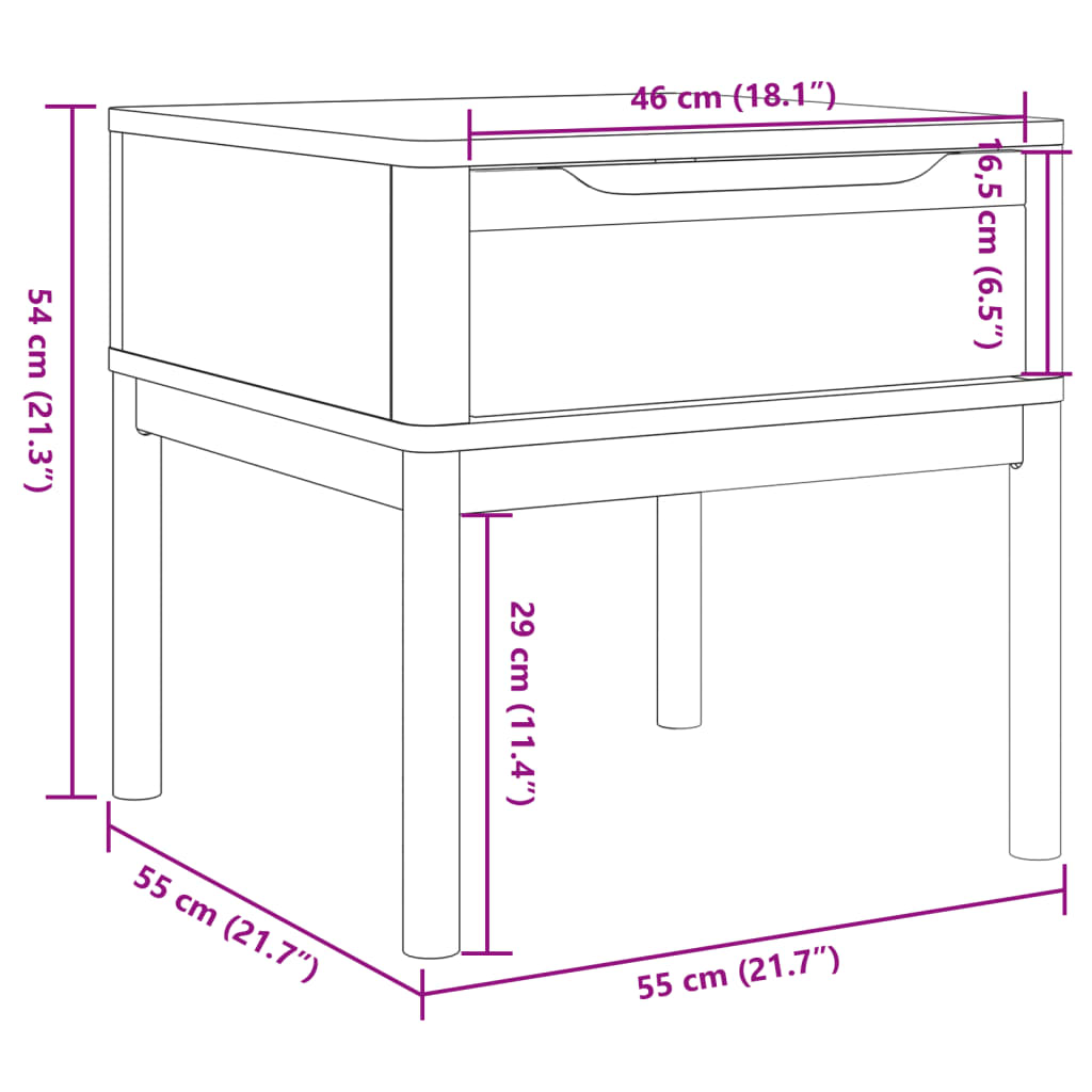 vidaXL Lampebord FLORO grå 55x55x54 cm heltre furu