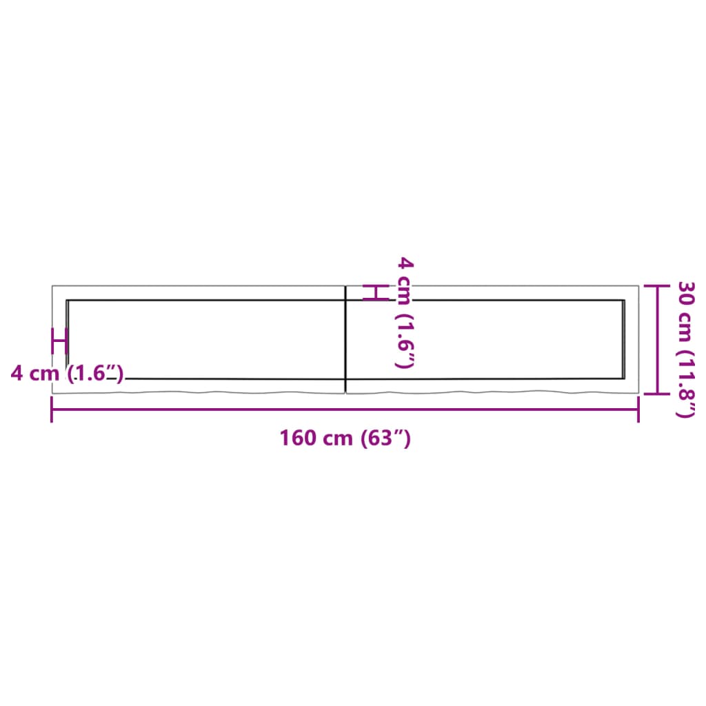 vidaXL Benkeplate til bad 160x30x(2-6) cm ubehandlet heltre