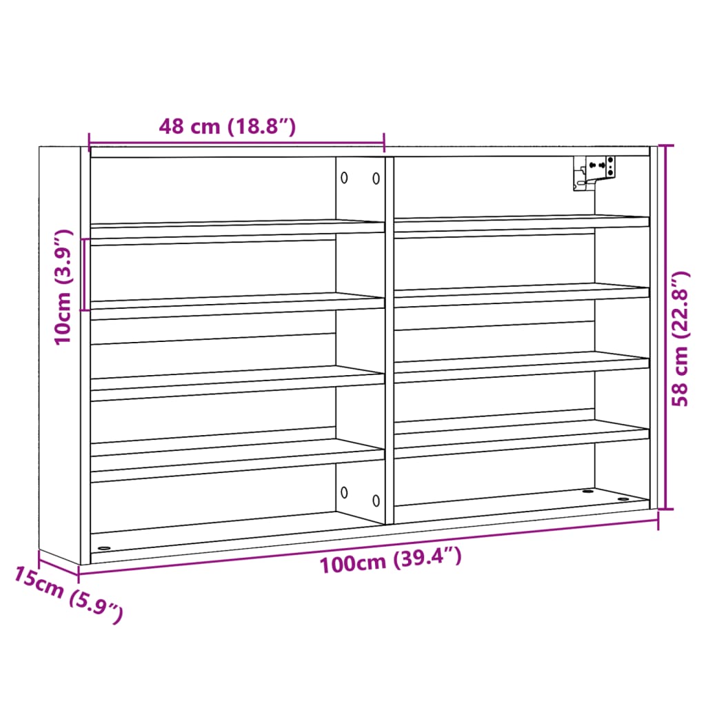 vidaXL Vitrineskap brun eik 100x15x58 cm konstruert tre