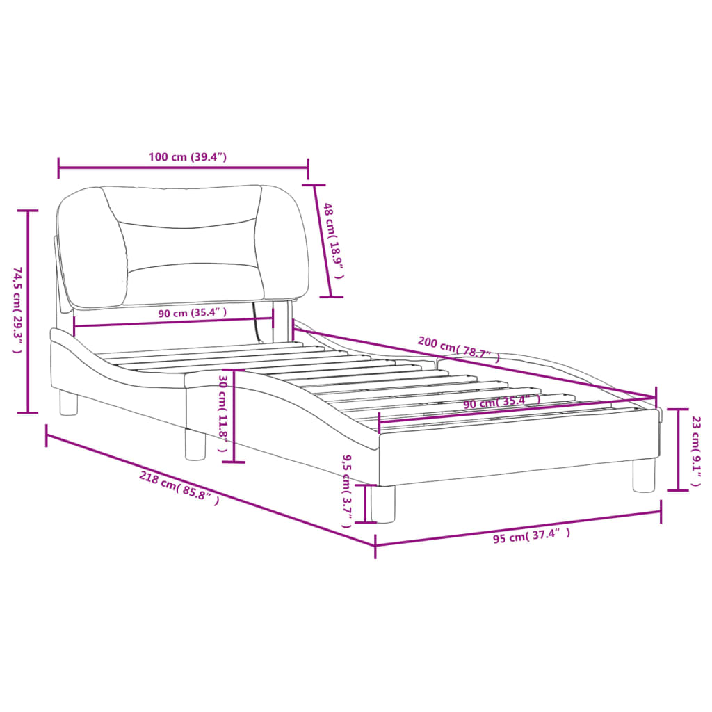 vidaXL Sengeramme med LED-lys hvit 90x200 cm kunstig lær