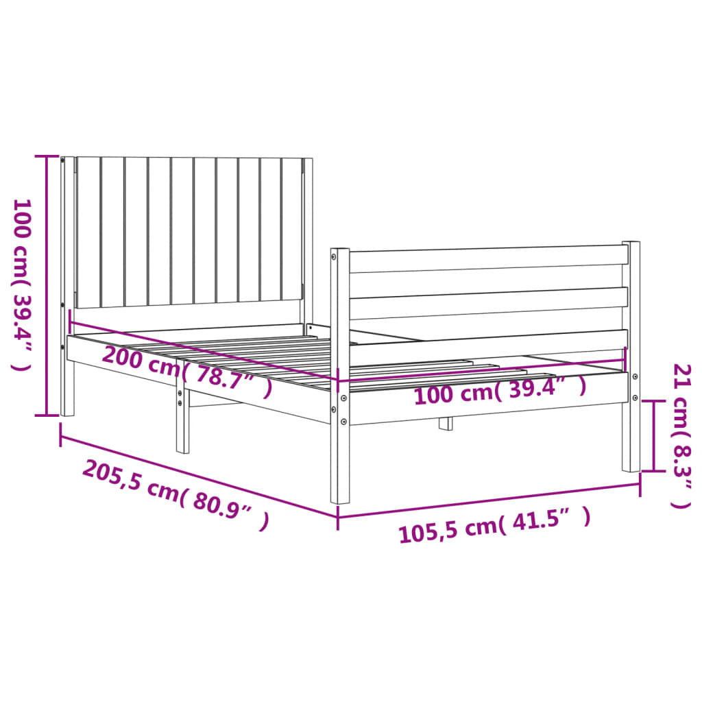 vidaXL Sengeramme med hodegavl 100x200 cm heltre