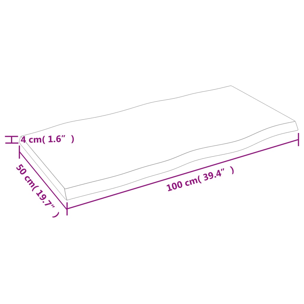 vidaXL Bordplate lysebrun 100x50x(2-4)cm behandlet heltre naturlig