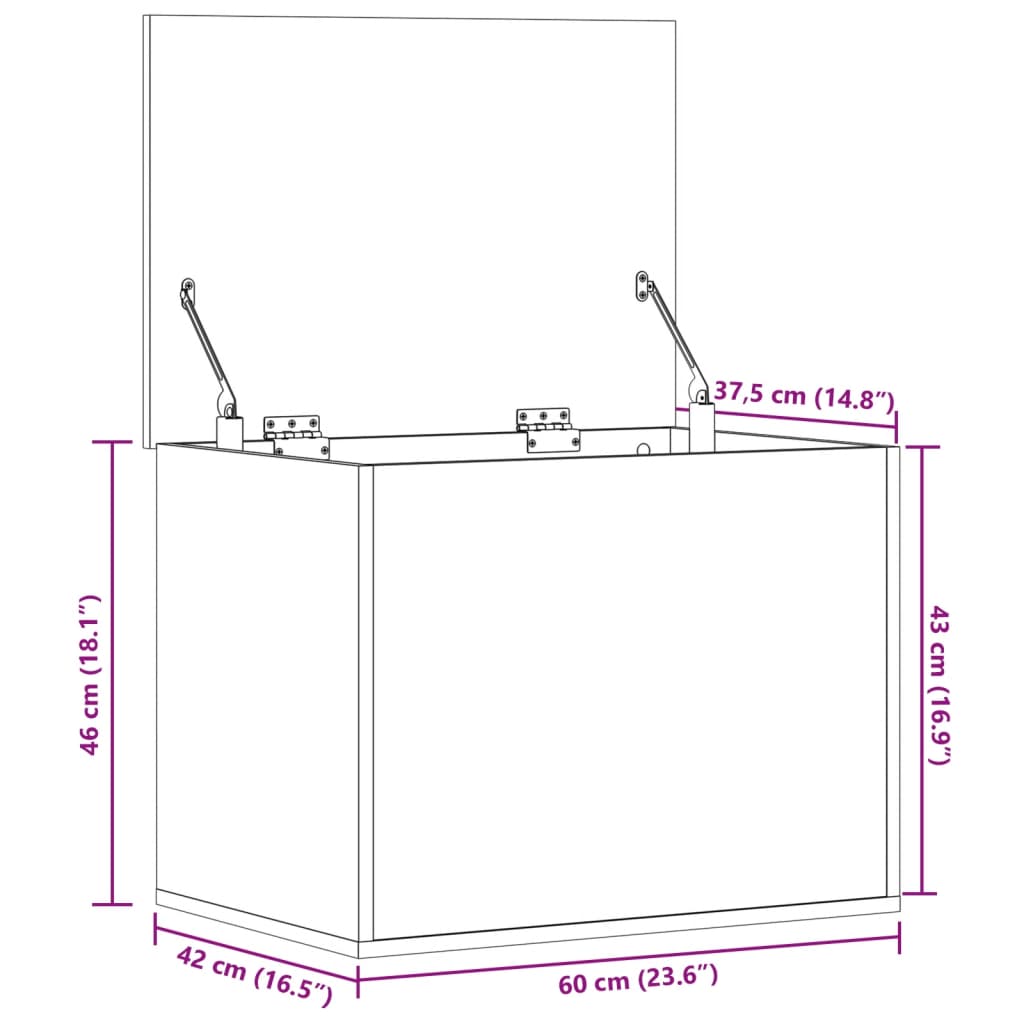 vidaXL Oppbevaringsboks svart 60x42x46 cm konstruert tre