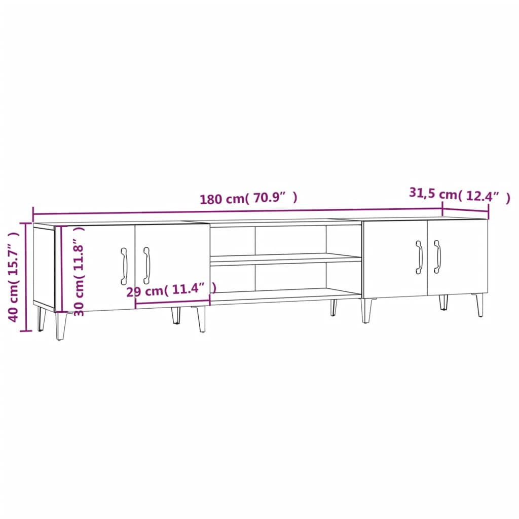 vidaXL TV-benk svart 180x31,5x40 cm konstruert tre