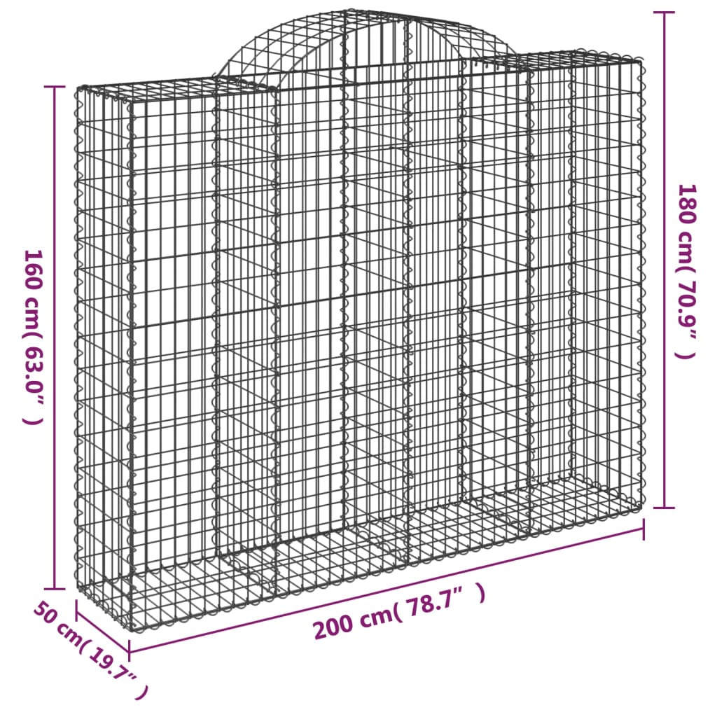 vidaXL Gabionkurver buede 12 stk 200x50x160/180 cm galvanisert jern