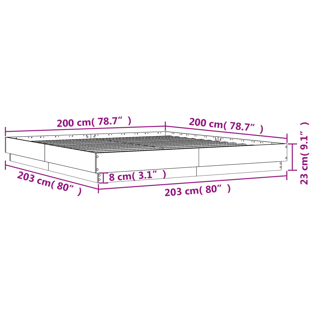 vidaXL Sengeramme hvit 200x200 cm konstruert tre