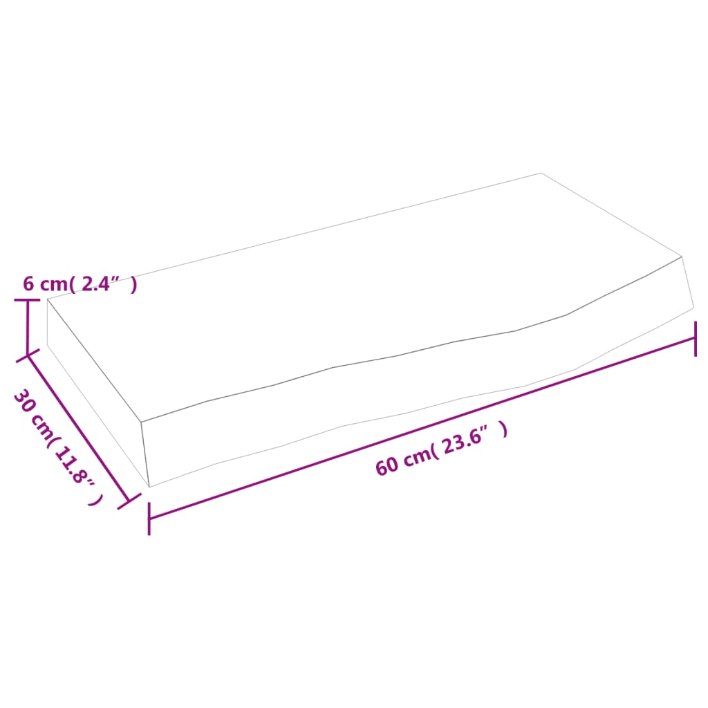 vidaXL Benkeplate til bad 60x30x6 cm ubehandlet heltre