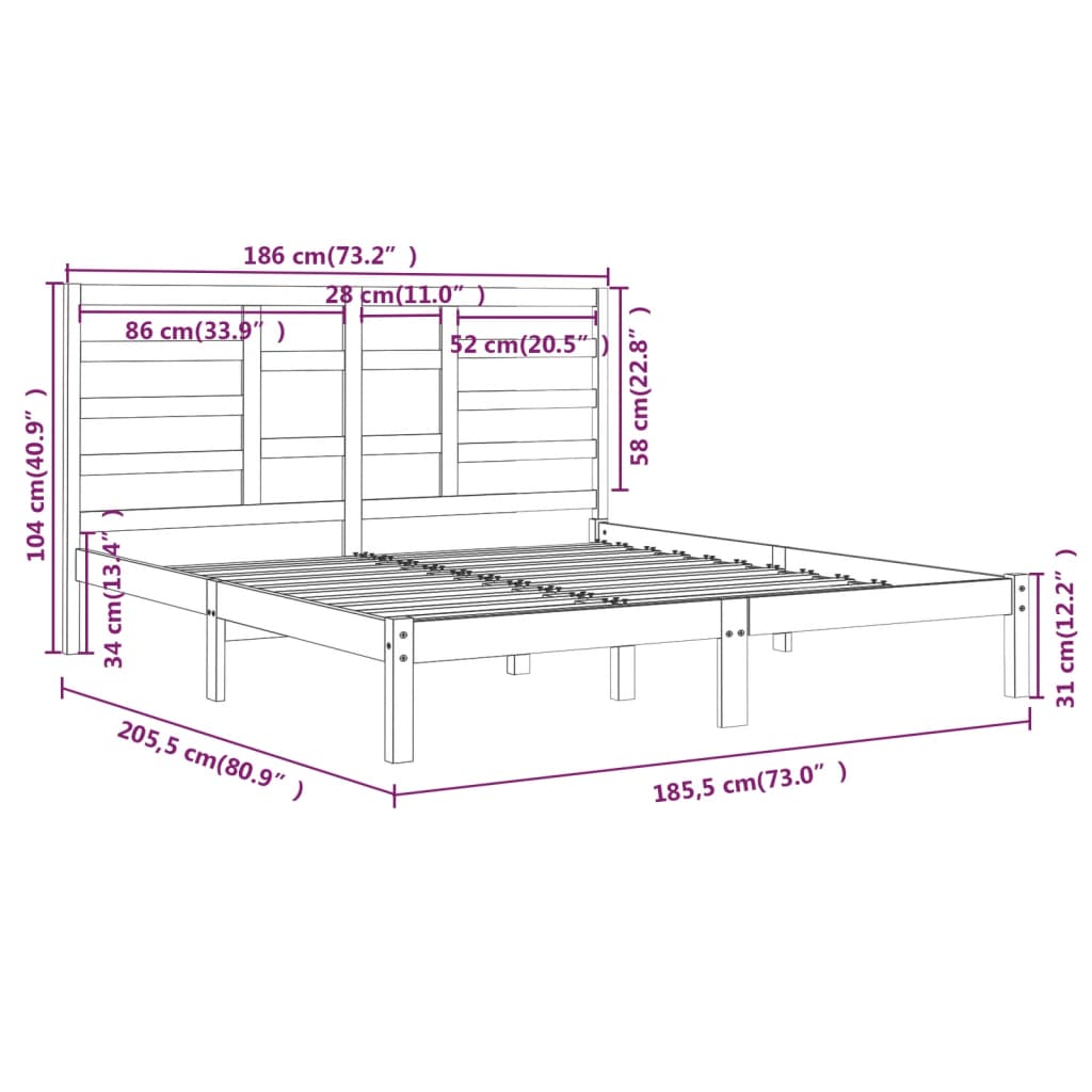 vidaXL Sengeramme heltre 180x200 cm Super King