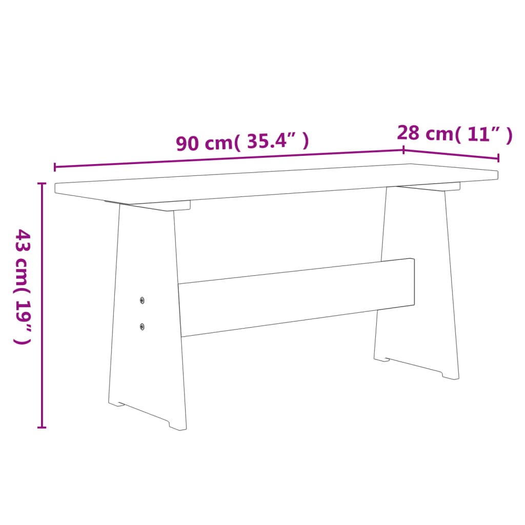vidaXL Spisebord med benk REINE hvit heltre furu